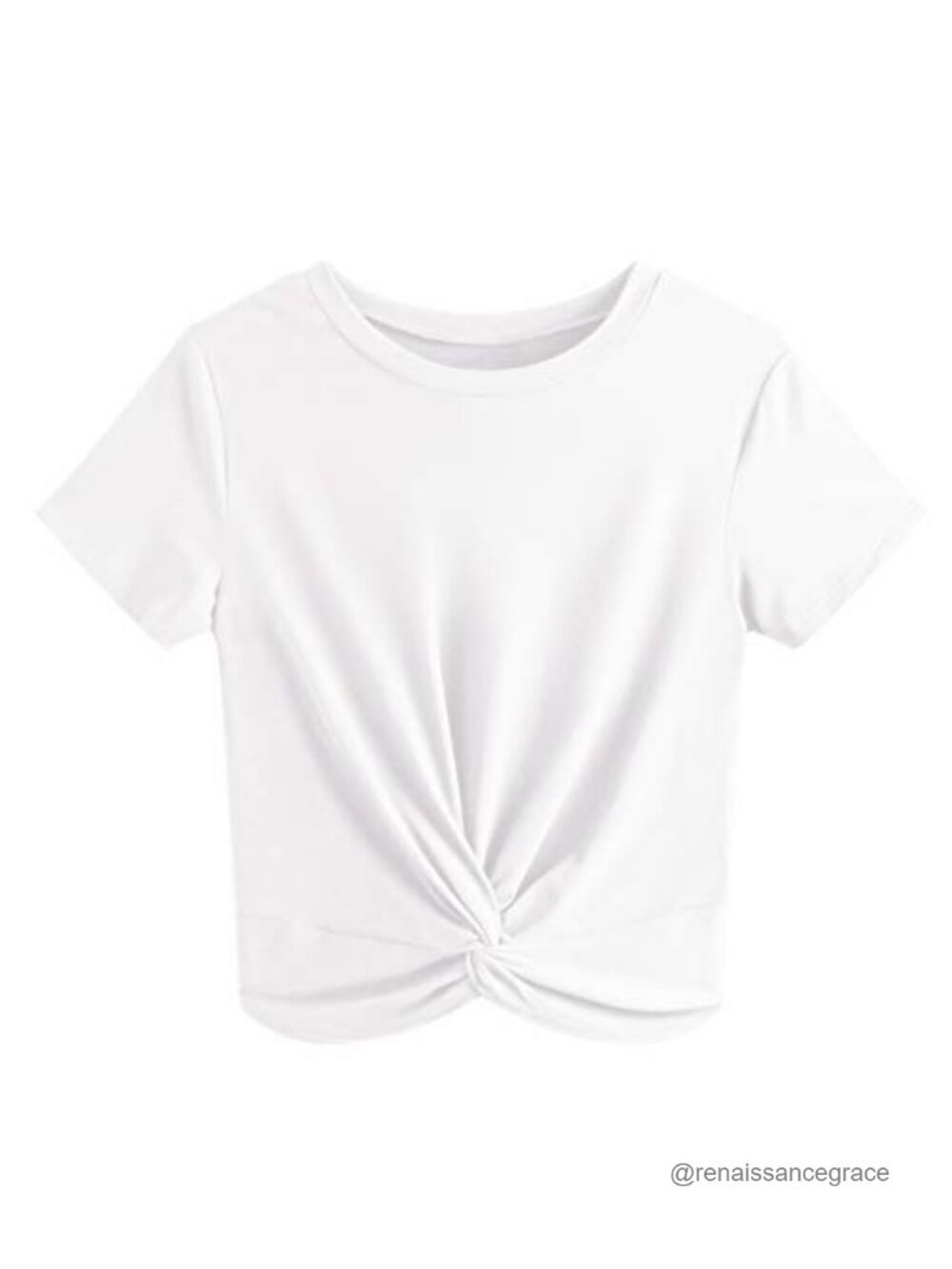 Twist Front Crop Top Short Sleeve Round Neck Casual Summer Tee